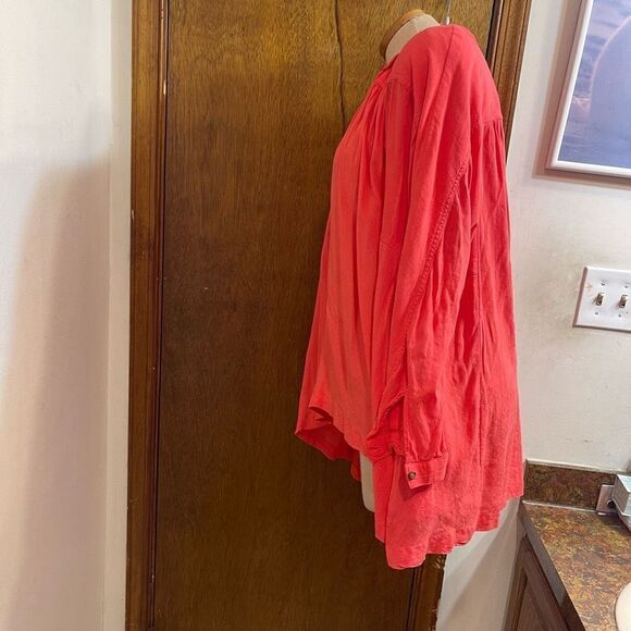 Free People Women's Shirt Oversized Button Front Coral Size Small - Picture 2 of 7
